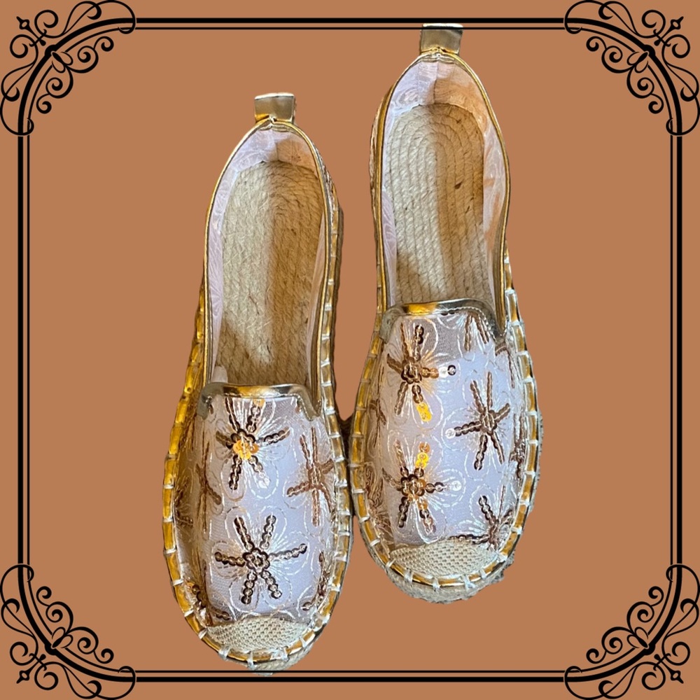 Sequin Decor Mesh Panel Espadrille Flats